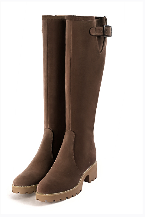 Chocolate brown women's knee-high boots with buckles.. Made to measure - Florence KOOIJMAN